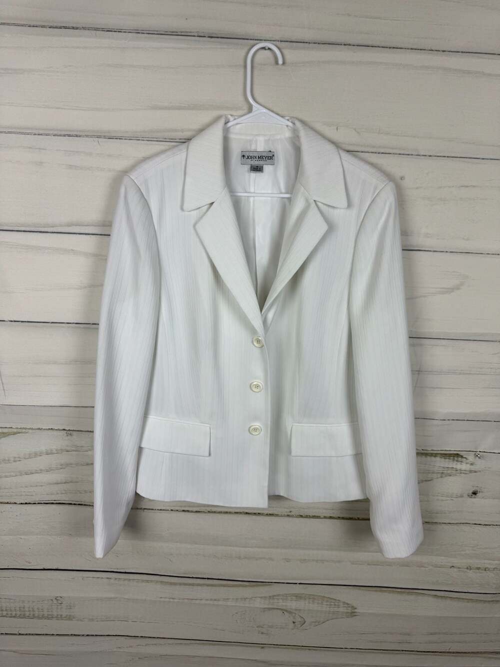 John Meyer of Norwich White Ribbed 3-Button Blazer Jacket Size 18